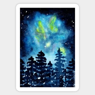 Starry Night sky in a pine forest Sticker